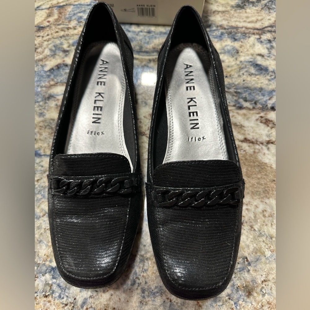 Anne Klein black snake pattern shoes